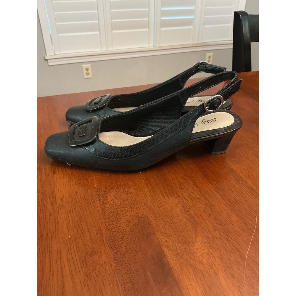 Easy Street Size 7N Kitten Heels Slingback Shoes Sandal Heels Pump Black